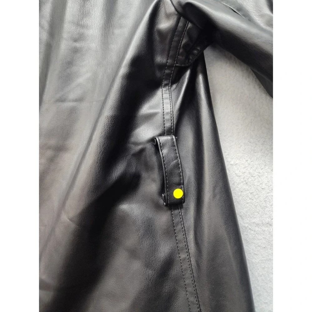 Zara Womens Faux Leather Double Breasted Trench Coat Black XS Longline Belted